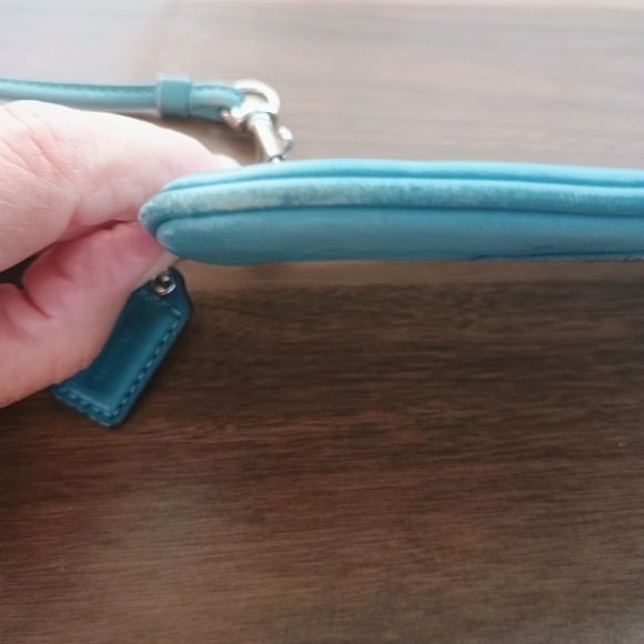 Coach Teal Leather Wristlet - Picture 5 of 8